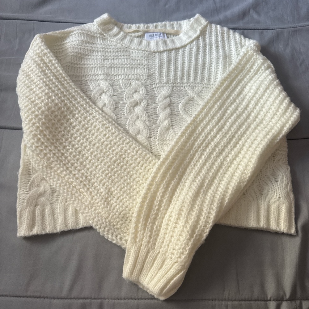 Cozy Cream Cropped Cable Knit Sweater